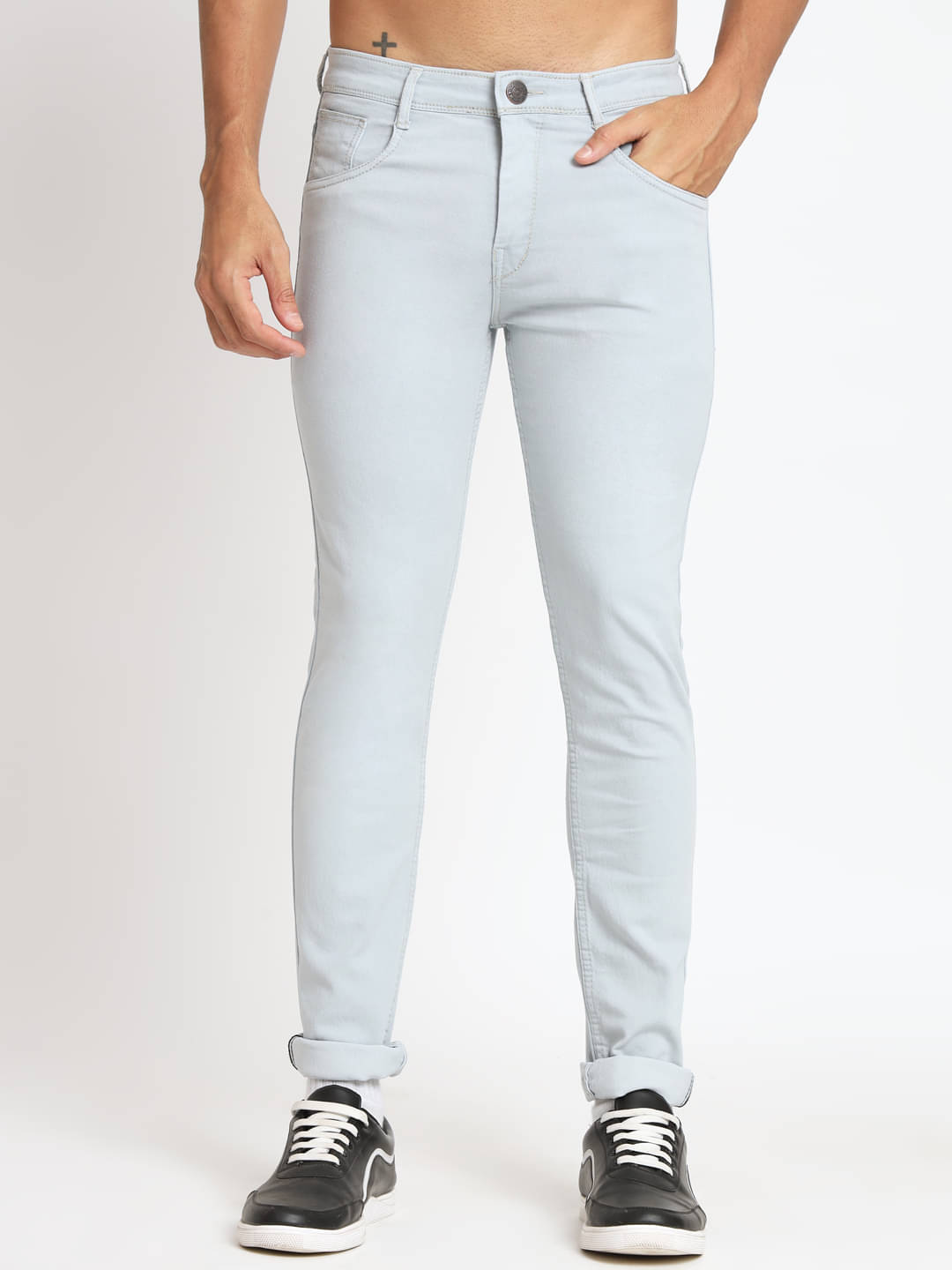     			RAGZO Slim Fit Cuffed Hem Men's Jeans - Light Grey ( Pack of 1 )