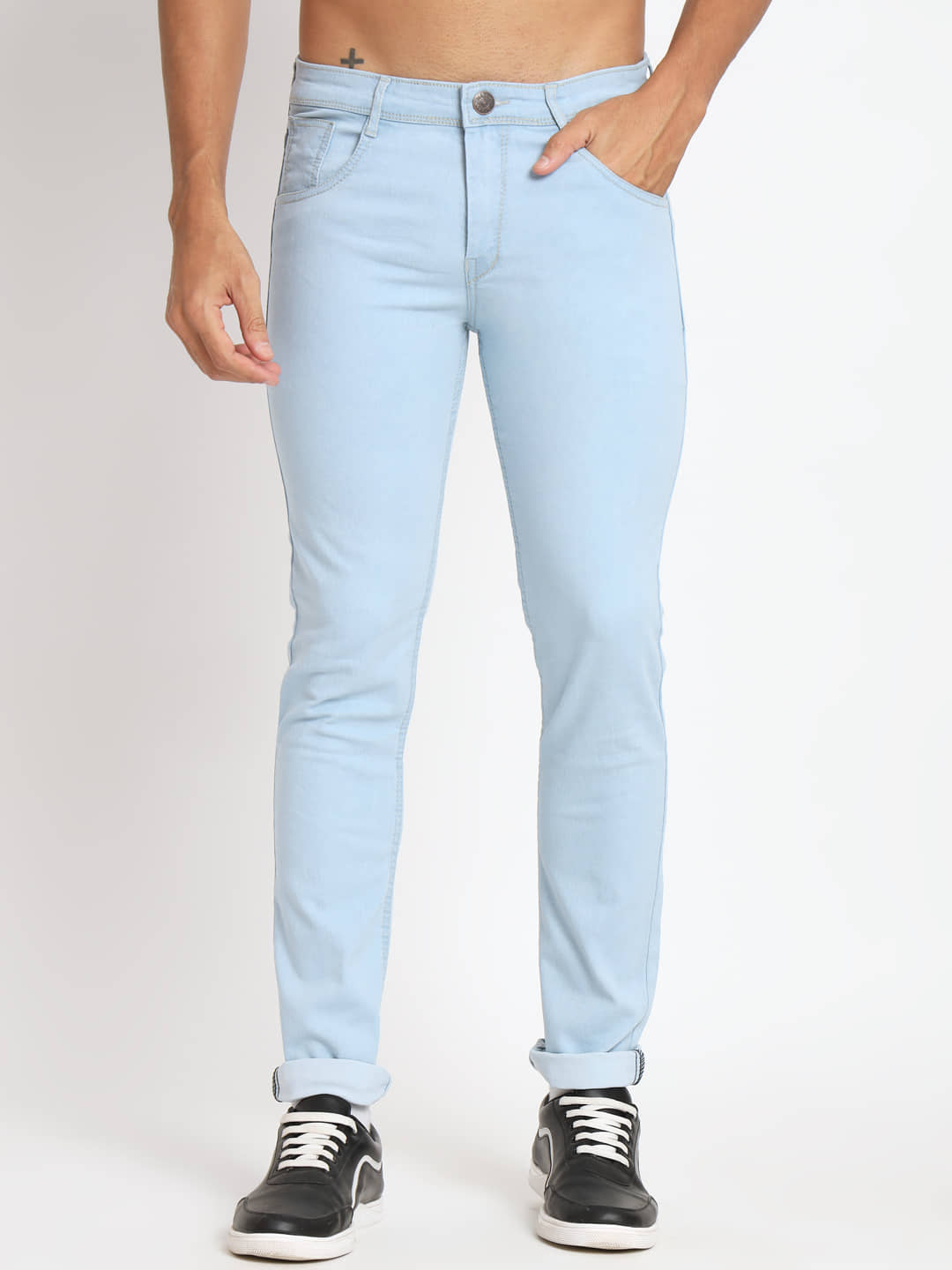 RAGZO Slim Fit Cuffed Hem Men's Jeans - Light Blue ( Pack of 1 ) - Jeans | Buy online on ZillyBuy