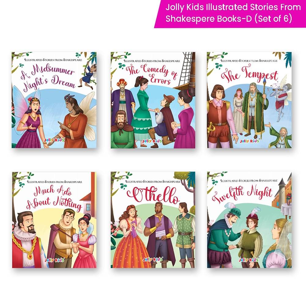 Shakespeare for Young Minds: Jolly Kids' Illustrated Stories E Combo Set of 6 Ages 6-12 Years | A Midsummer Night's Dream, The Comedy of Errors, Much Ado About Nothing, Othello, The Tempest, Twelfth Night Shakespeare for Young Minds: Jolly Kids' Illustrated Stories E Combo Set of 6 Ages 6-12 Years | A Midsummer Night's Dream, The Comedy of Errors, Much Ado About Nothing, Othello, The Tempest, Twelfth Night