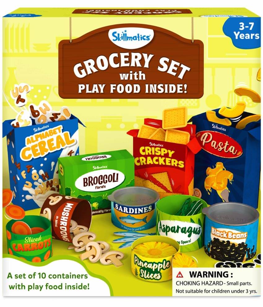     			Skillmatics Grocery Set - 100+ pieces, 10 Containers with Play Food Inside, Realistic Pretend Play Toys for Kids Kitchen Set, Gift for Girls & Boys Ages 3 & Up