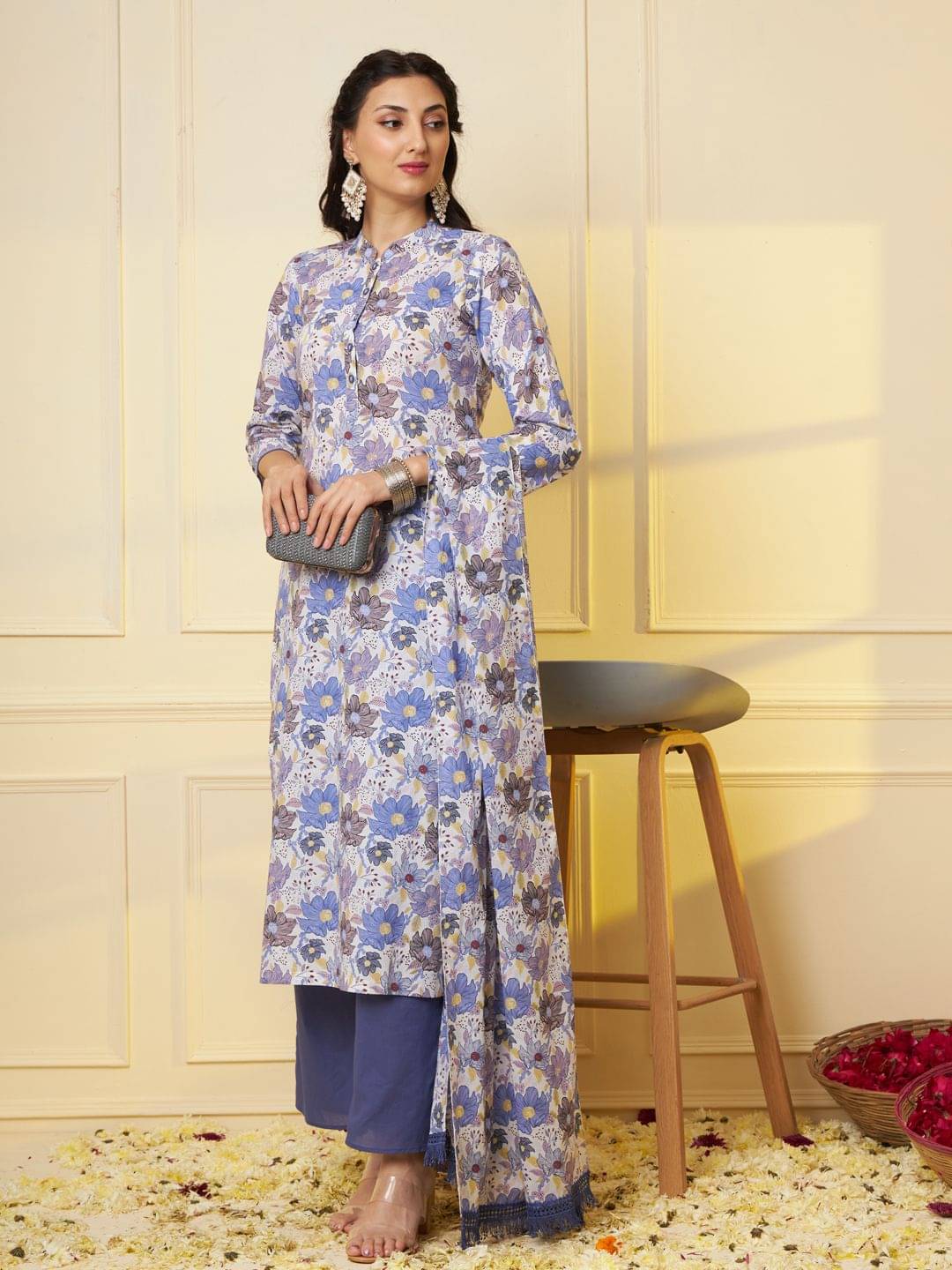 Tissu Cotton Printed Kurti With Palazzo Women's Stitched Salwar Suit - Multicolor ( Pack of 1 ) Tissu Cotton Printed Kurti With Palazzo Women's Stitched Salwar Suit - Multicolor ( Pack of 1 )