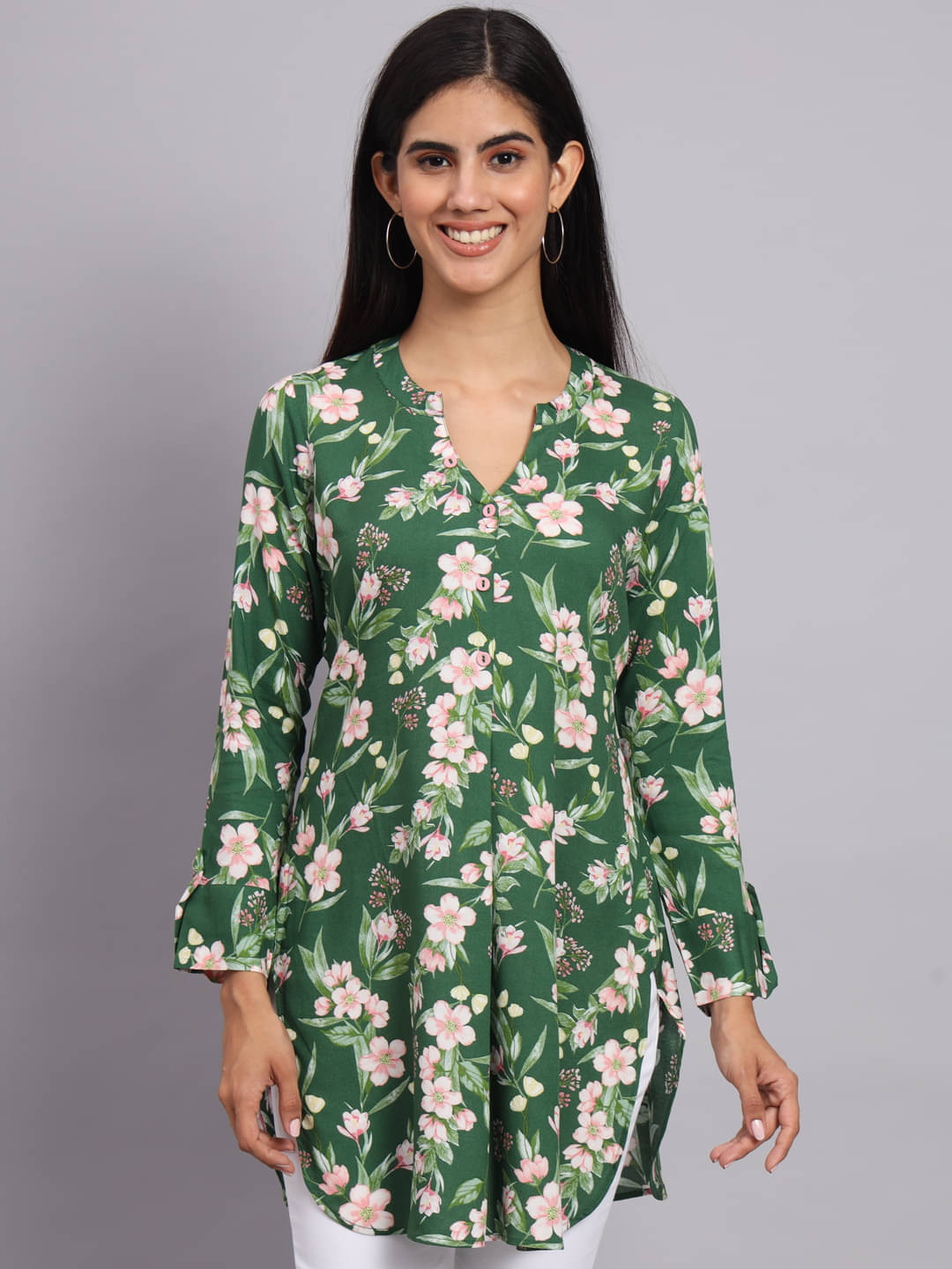     			Tissu Rayon Printed Straight Women's Kurti - Green ( Pack of 1 )