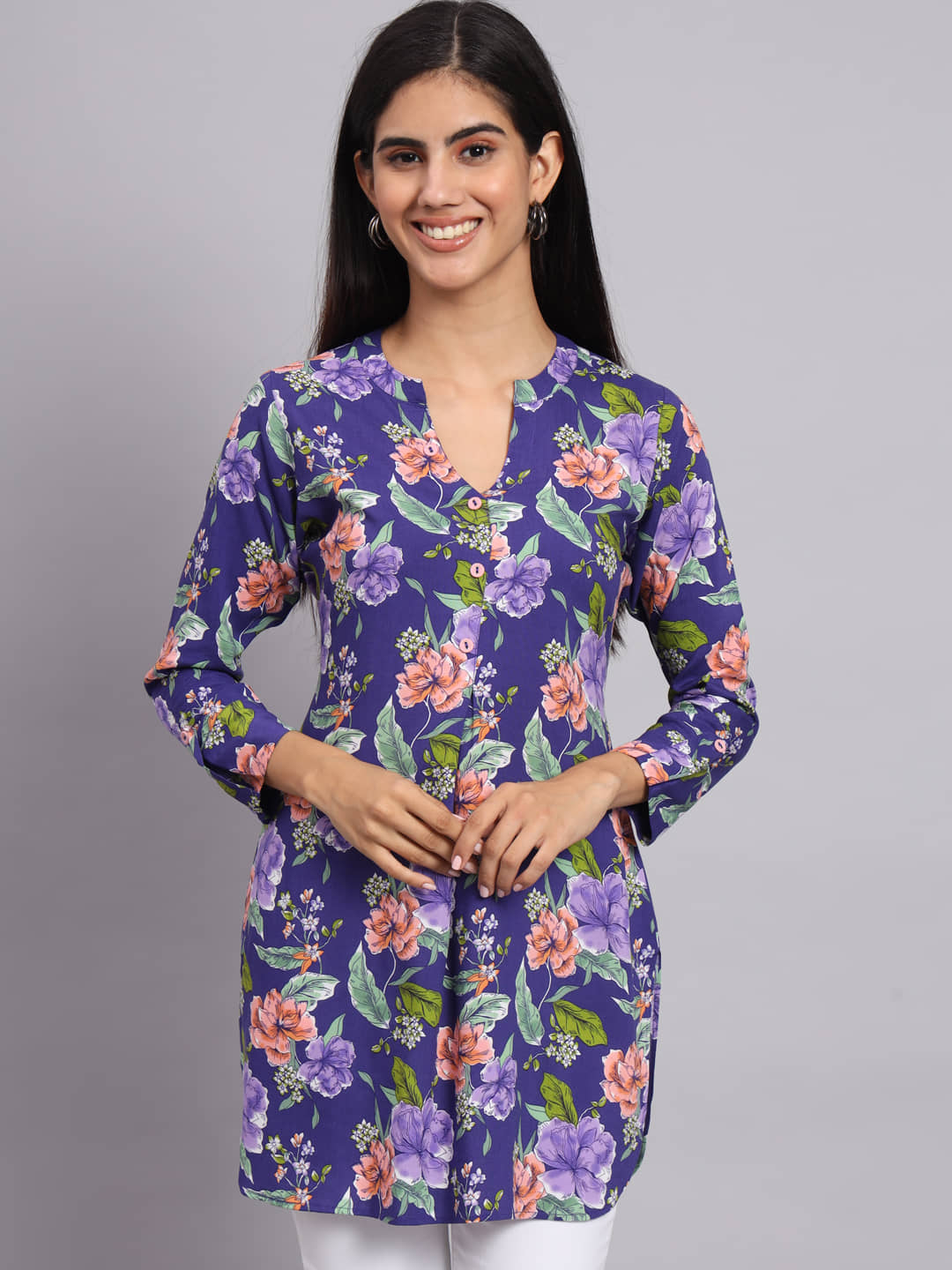 Tissu Rayon Printed Straight Women's Kurti - Purple ( Pack of 1 ) - Kurtis, Tunics | Buy online on ZillyBuy