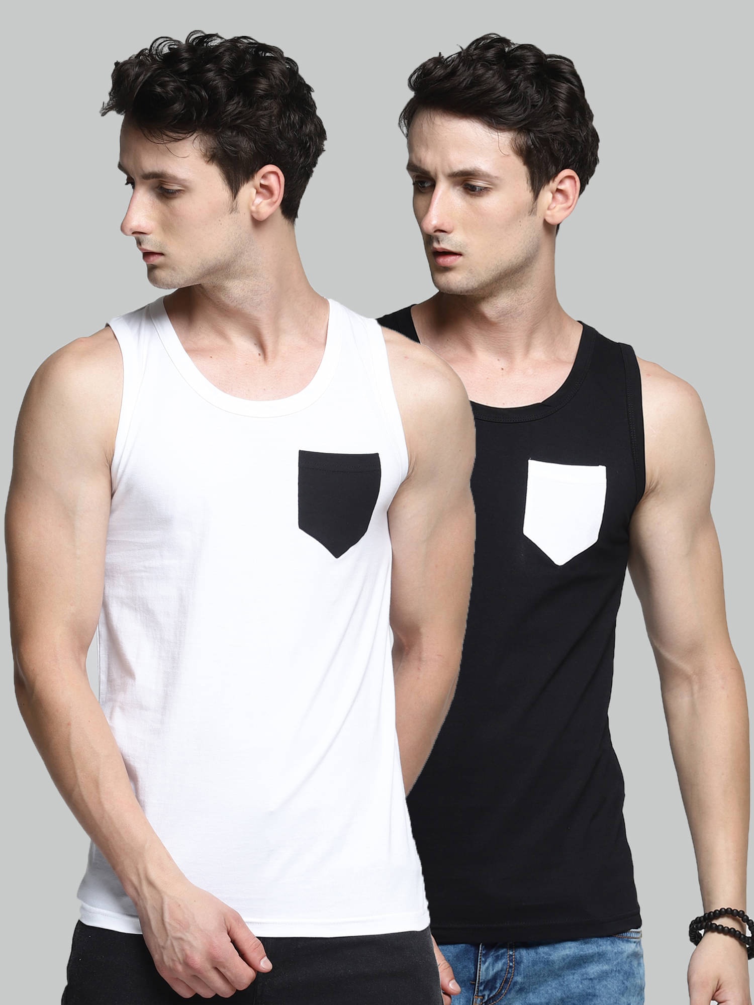Trends Tower Pack of 2 Cotton Sleeveless vest For Men ( Multi ) Trends Tower Pack of 2 Cotton Sleeveless vest For Men ( Multi )