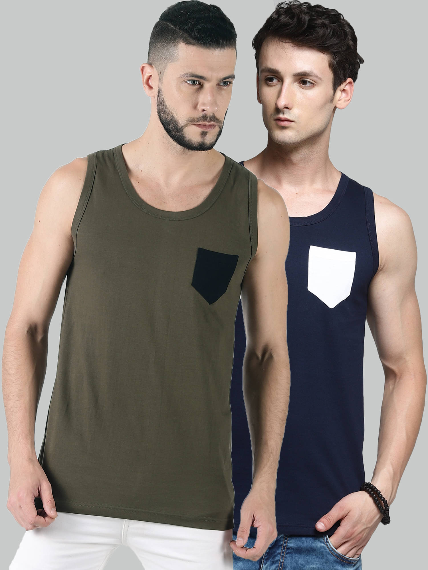 Trends Tower Pack of 2 Cotton Sleeveless vest For Men ( Multi ) Trends Tower Pack of 2 Cotton Sleeveless vest For Men ( Multi )