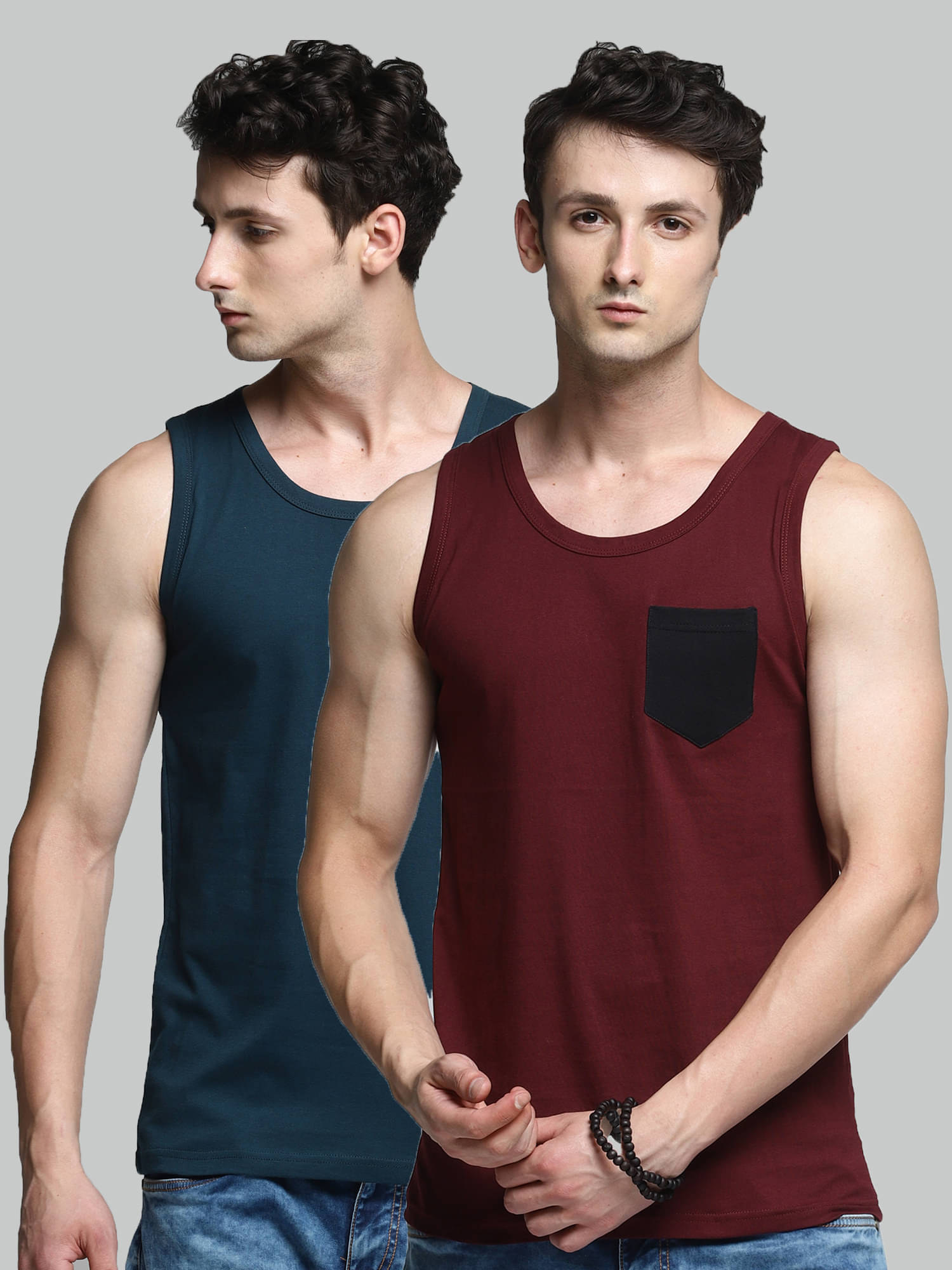 Trends Tower Pack of 2 Cotton Sleeveless vest For Men ( Multi ) Trends Tower Pack of 2 Cotton Sleeveless vest For Men ( Multi )