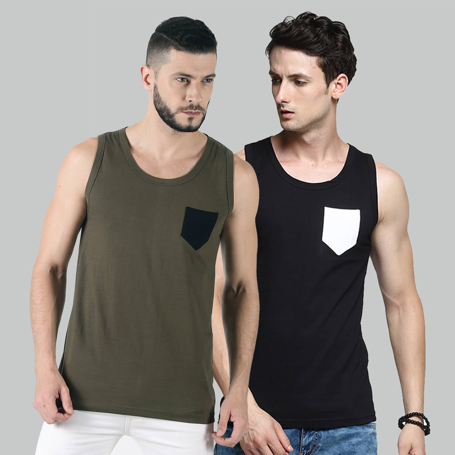 Trends Tower Pack of 2 Cotton Sleeveless vest For Men ( Multi ) Trends Tower Pack of 2 Cotton Sleeveless vest For Men ( Multi )