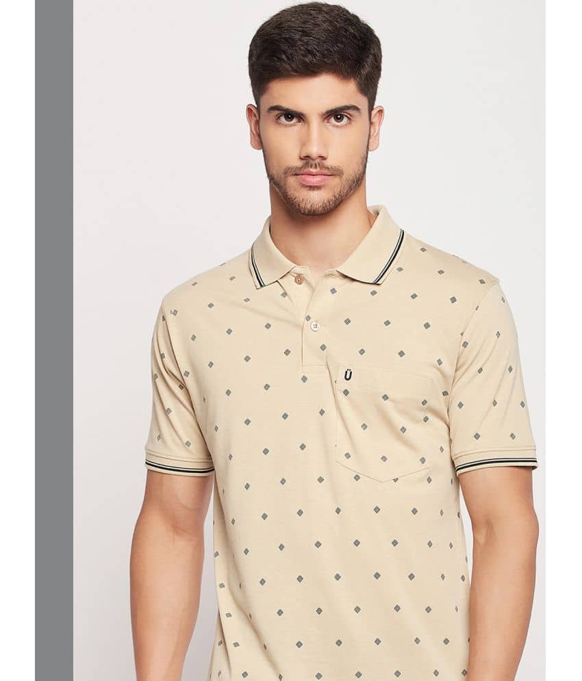 UNIBERRY Pack of 1 Cotton Blend Regular Fit Printed Half Sleeves Men's Polo T Shirt ( Beige )