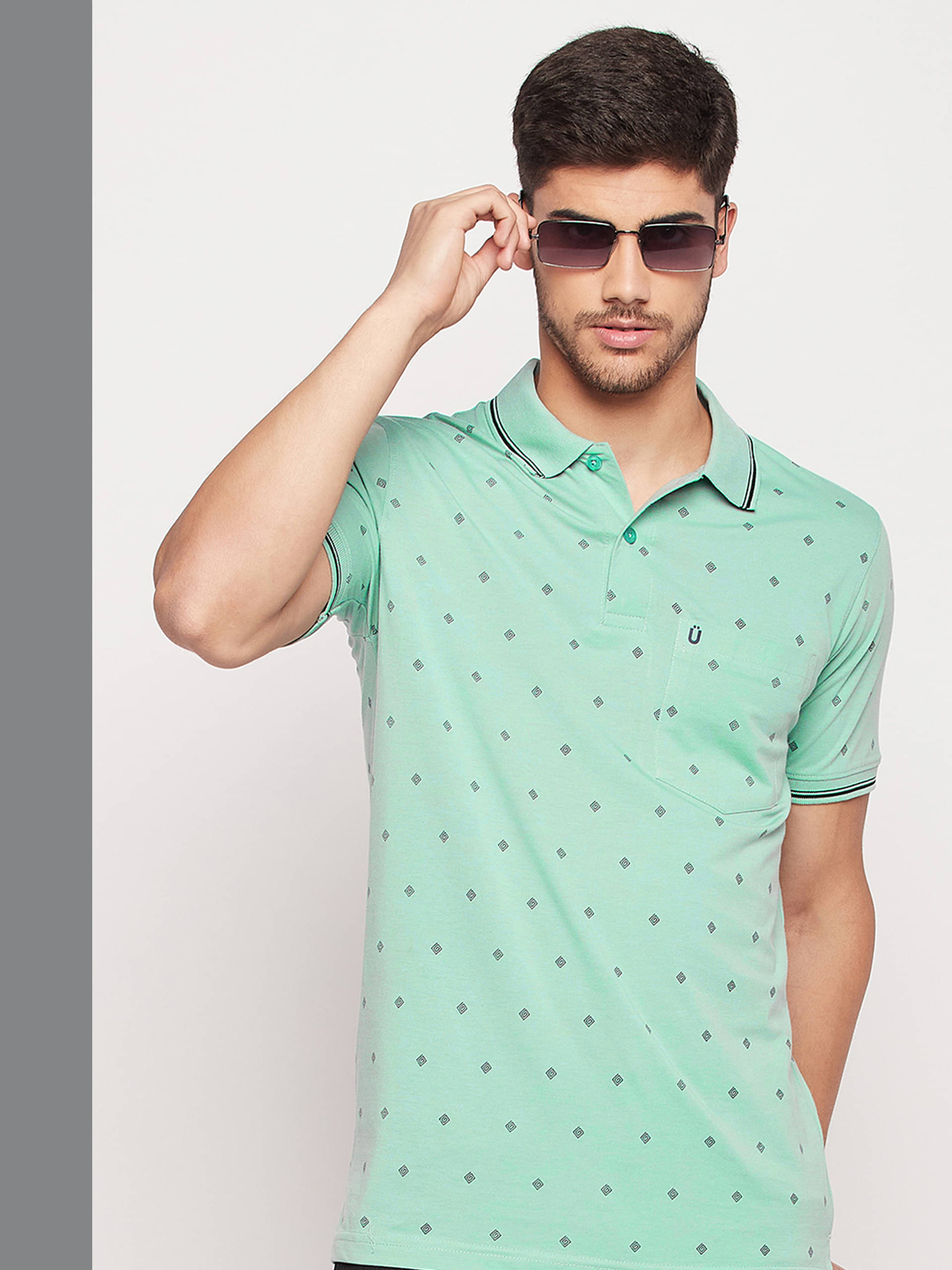 UNIBERRY Pack of 1 Cotton Blend Regular Fit Printed Half Sleeves Men's Polo T Shirt ( Mint Green ) UNIBERRY Pack of 1 Cotton Blend Regular Fit Printed Half Sleeves Men's Polo T Shirt ( Mint Green )