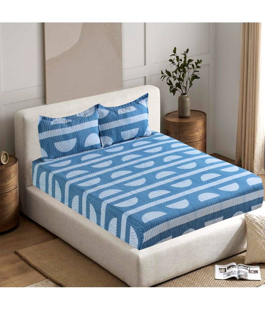     			Valtellina Cotton 1 Double Bedsheet with 2 Pillow Covers ( Blue )