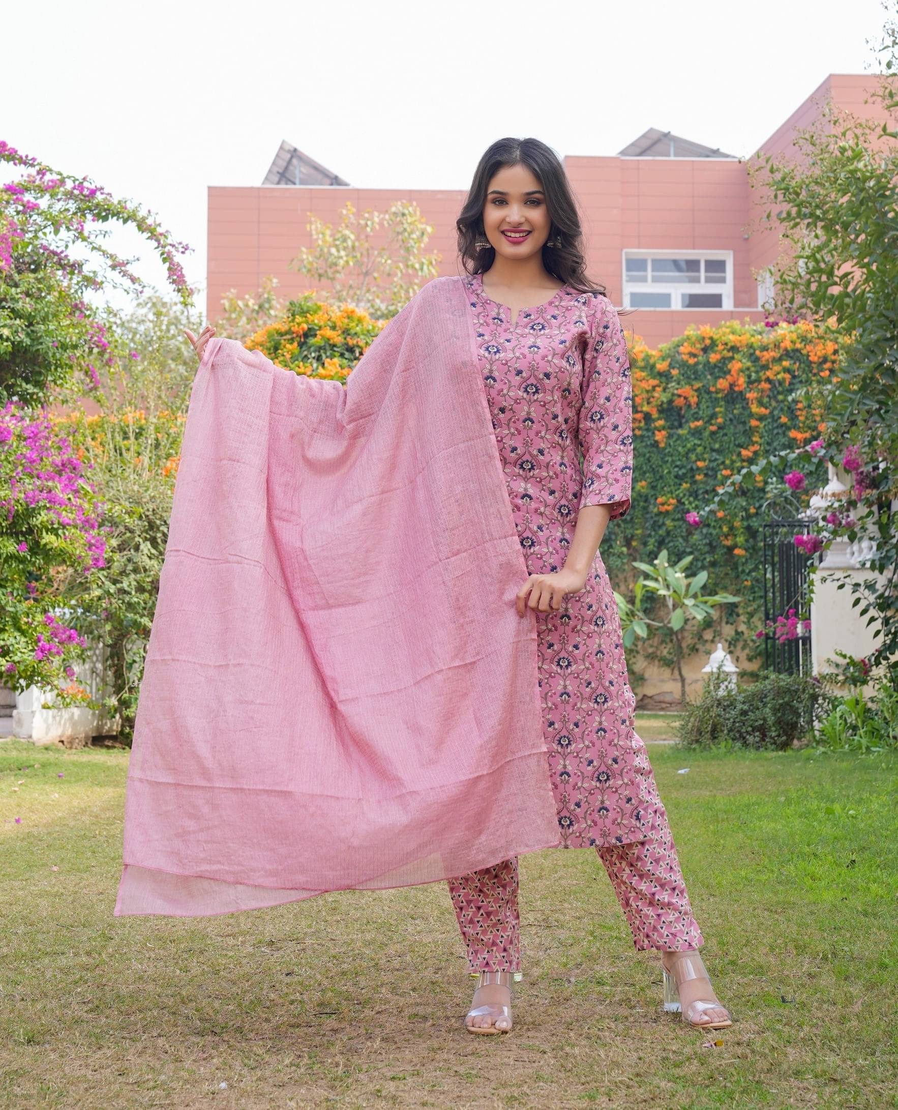     			Vbuyz Rayon Printed Kurti With Pants Women's Stitched Salwar Suit - Pink ( Pack of 1 )