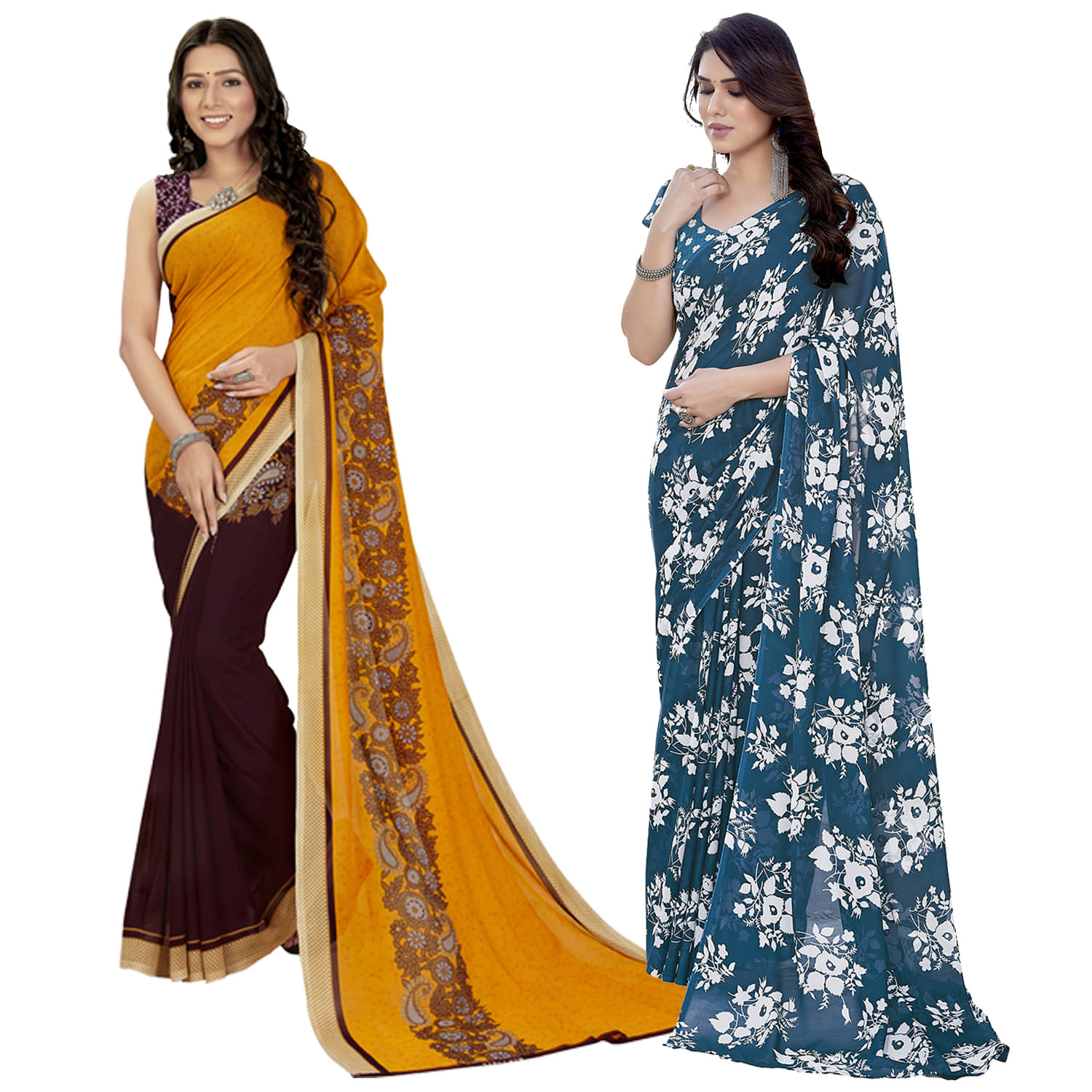 Kashvi Sarees Georgette Printed Saree With Unstitched Blouse Piece ( Multicolour )     			Kashvi Sarees Georgette Printed Saree With Unstitched Blouse Piece ( Multicolour )