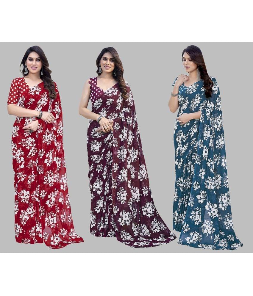     			Kashvi Sarees Georgette Printed Saree With Unstitched Blouse Piece ( Multicolour )