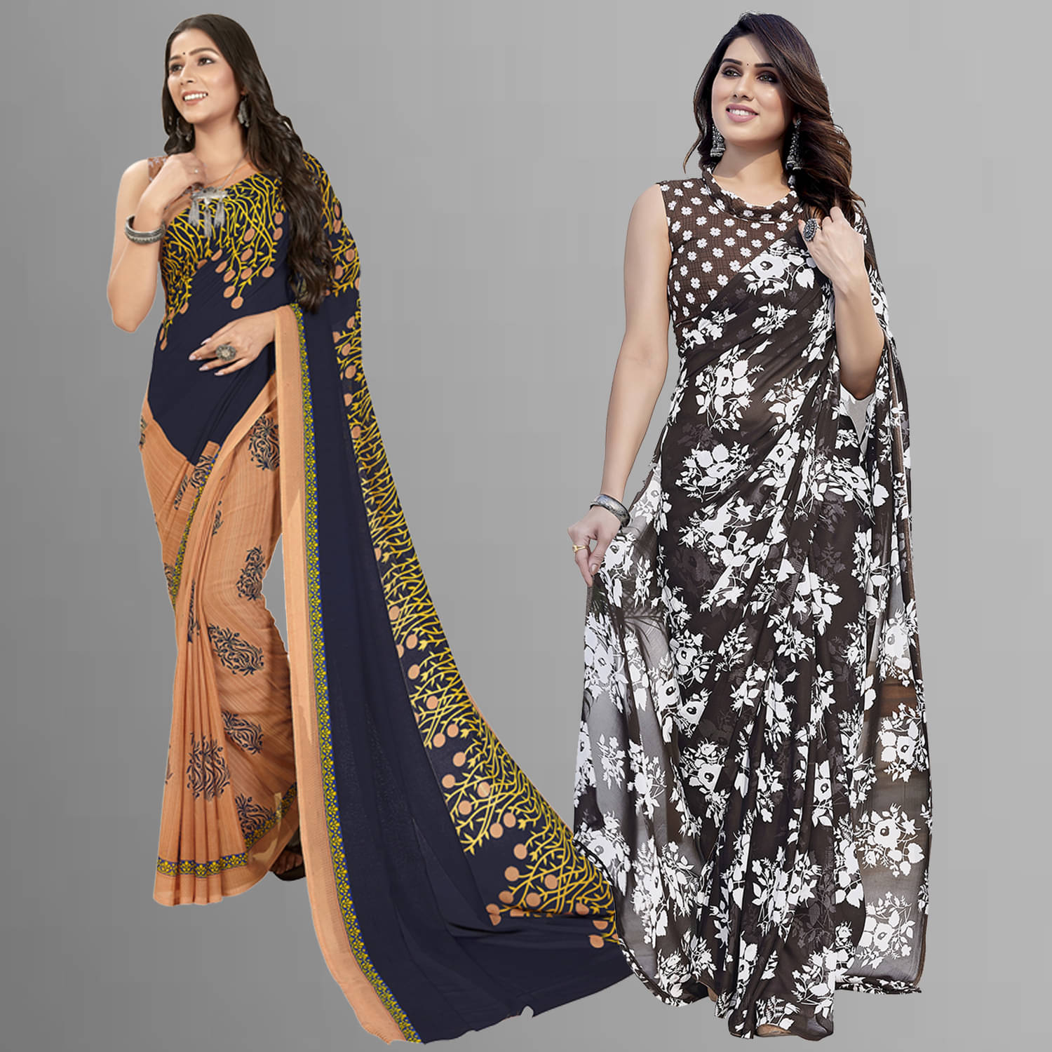     			Kashvi Sarees Georgette Printed Saree With Unstitched Blouse Piece ( Multicolour )
