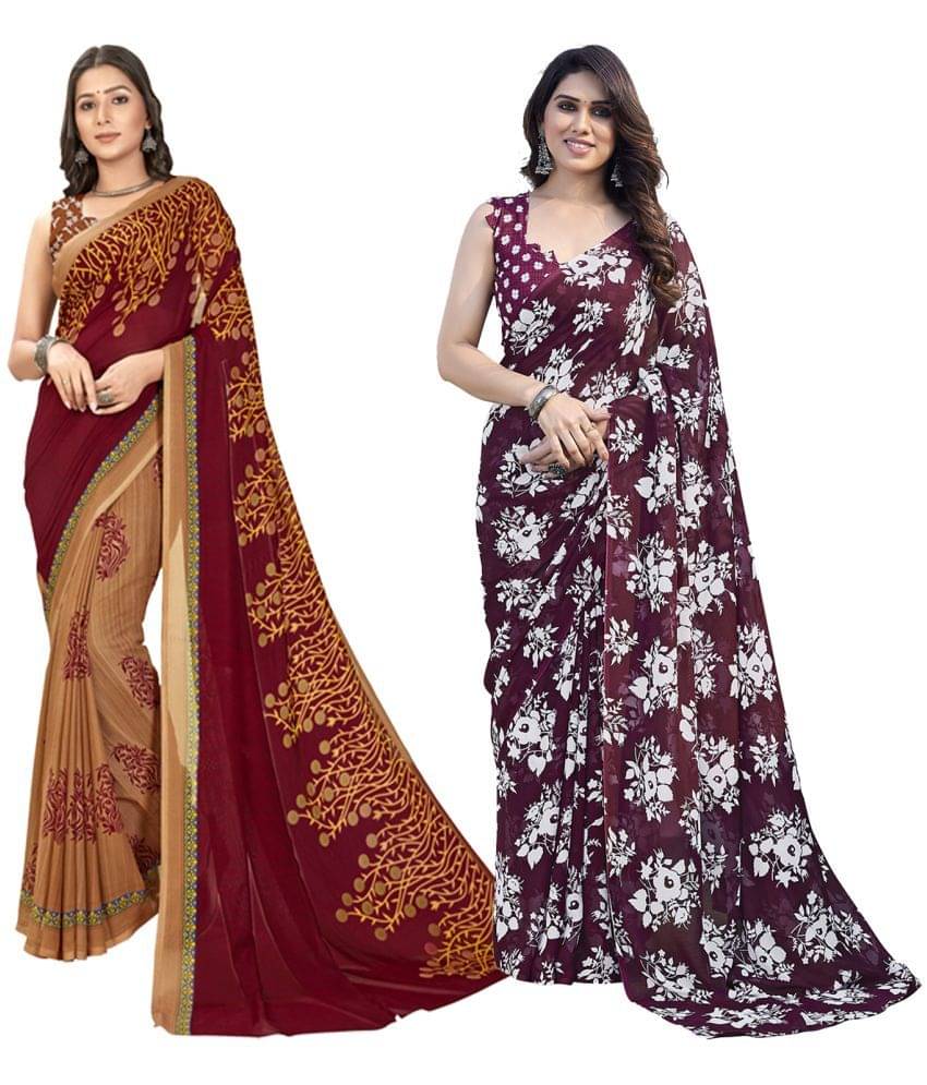     			Kashvi Sarees Georgette Printed Saree With Unstitched Blouse Piece ( Multicolour )