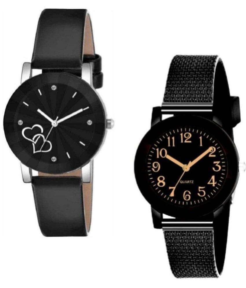     			DECLASSE Black PU Analog Couple's Watch