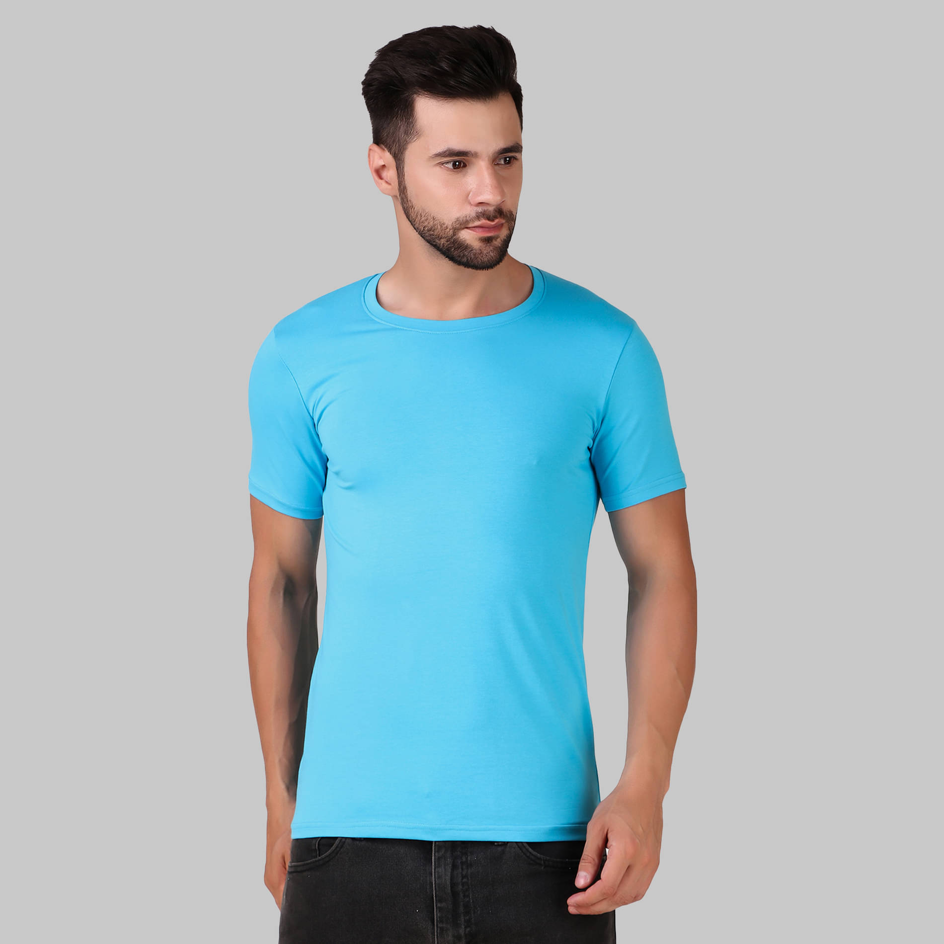     			IDASS Pack of 1 Cotton Blend Regular Fit Men's T-Shirt ( Sky Blue )