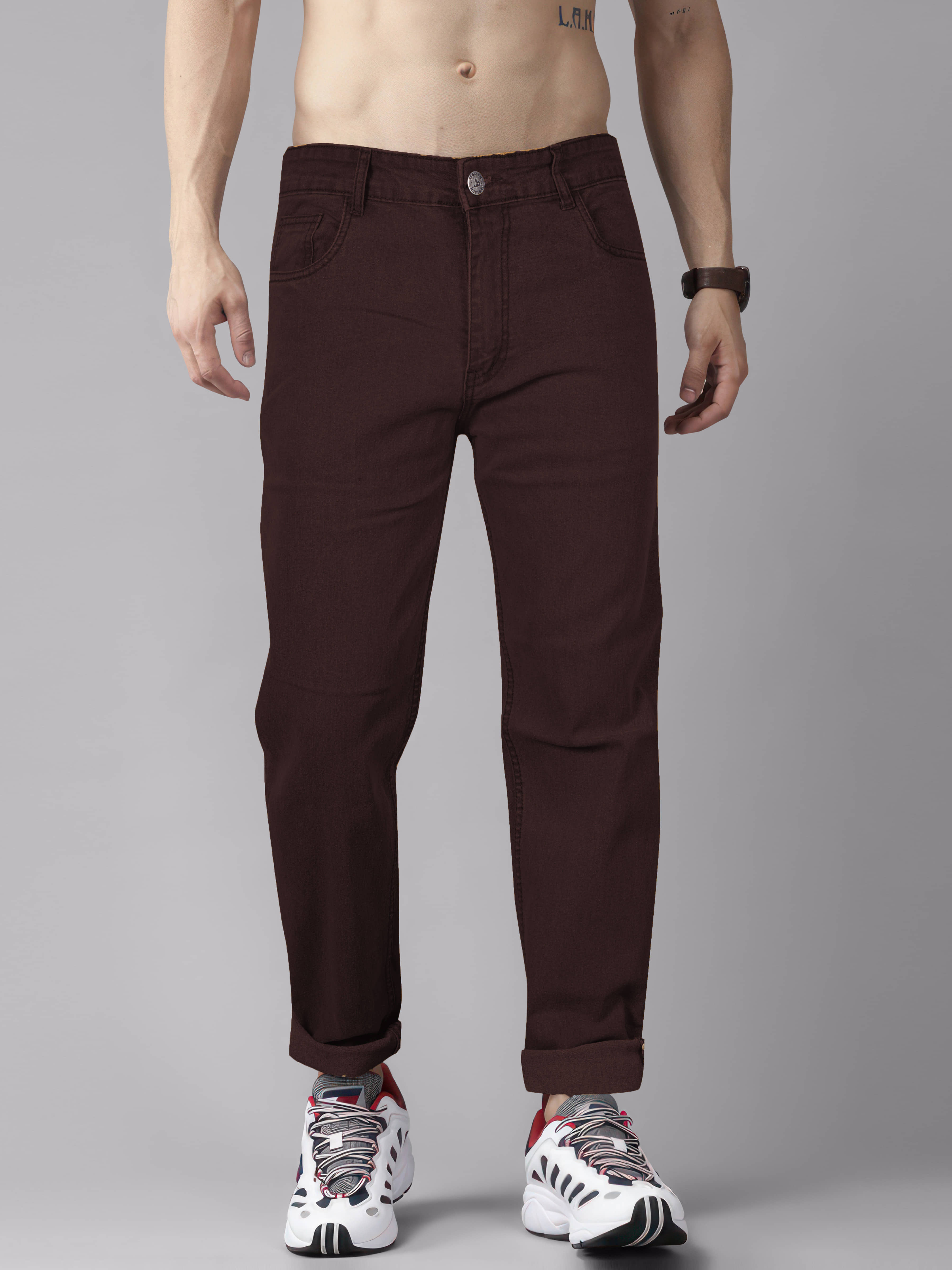 JB JUST BLACK Regular Fit Cuffed Hem Men's Jeans - Coffee ( Pack of 1 ) - Jeans | Buy online on ZillyBuy