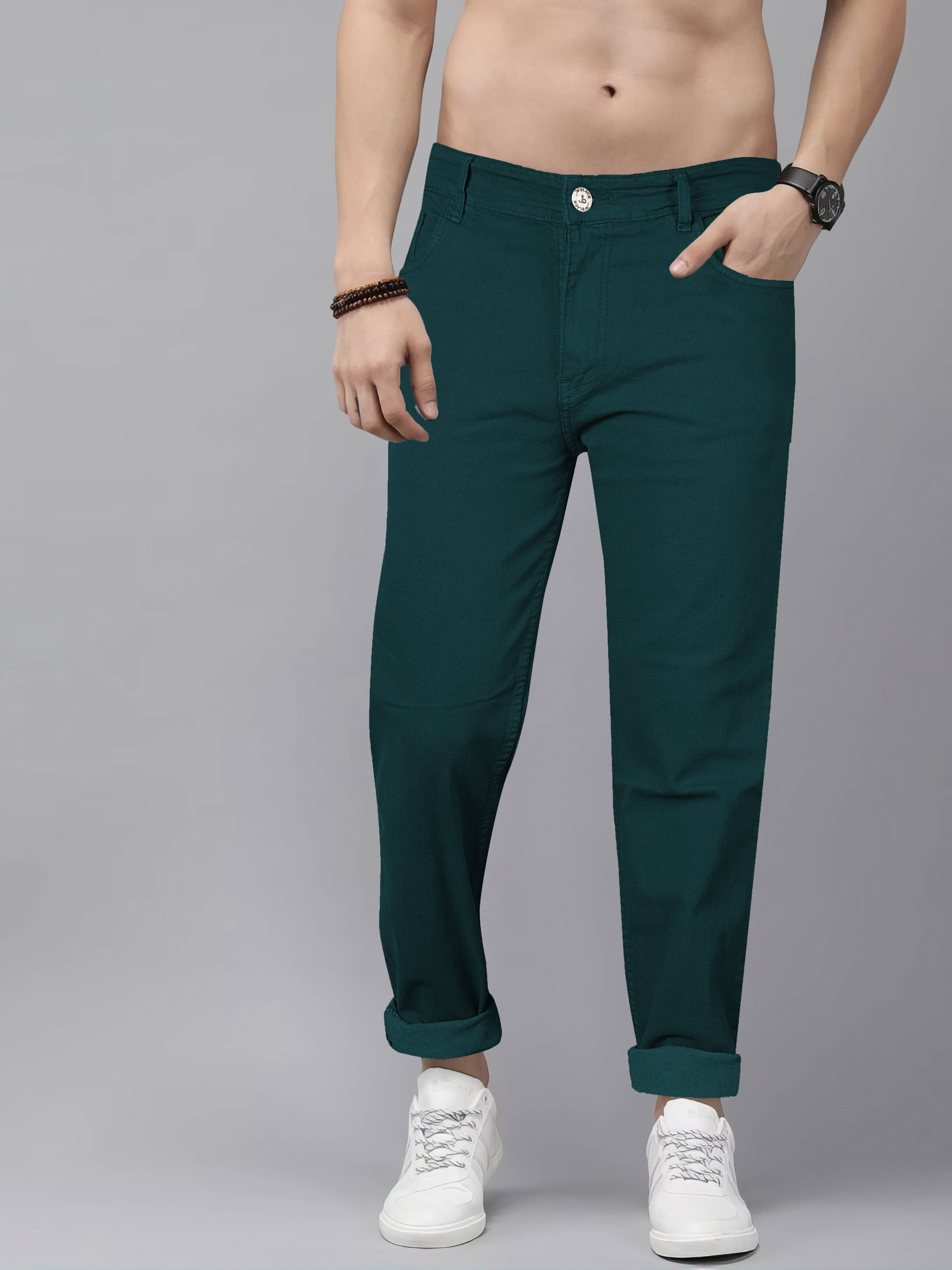 JB JUST BLACK Regular Fit Cuffed Hem Men's Jeans - Green ( Pack of 1 ) - Jeans | Buy online on ZillyBuy