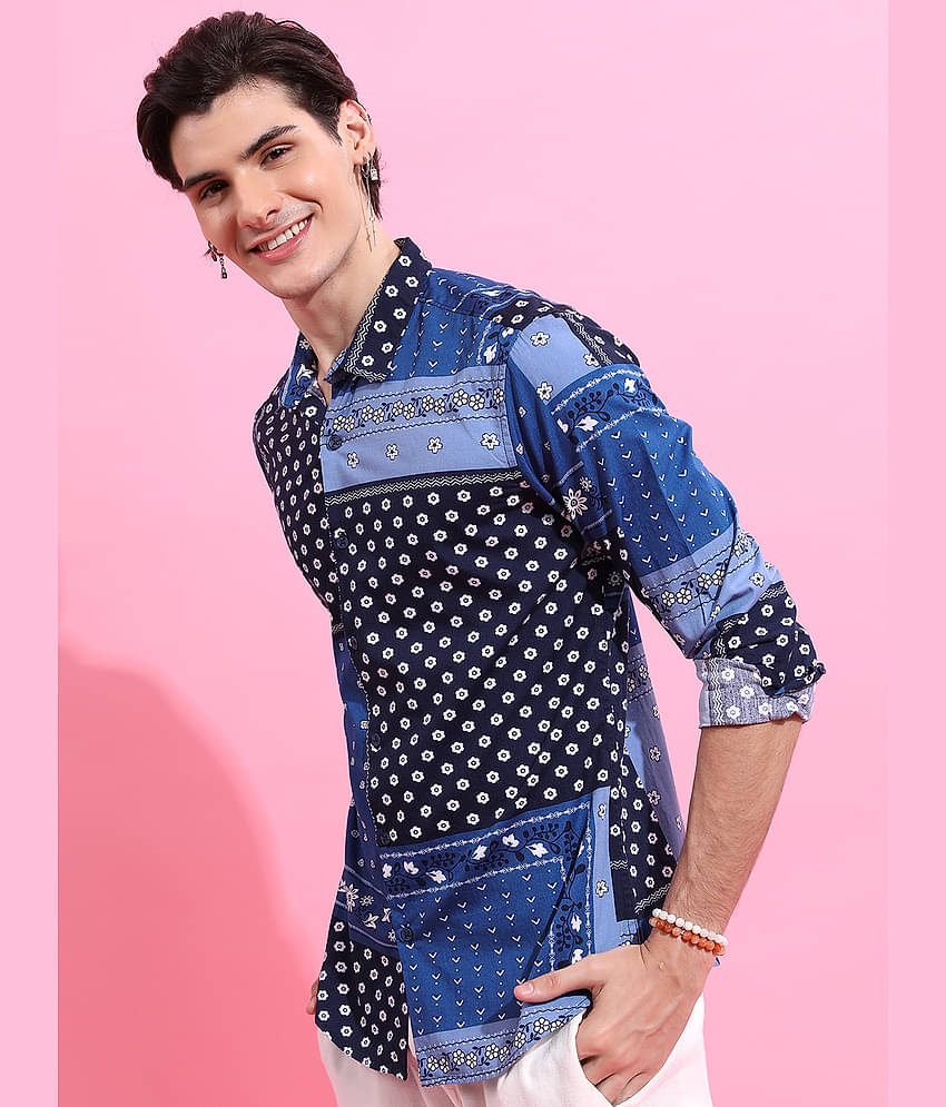 Ketch 100% Cotton Regular Fit Printed Full Sleeves Men's Casual Shirt - Blue ( Pack of 1 )