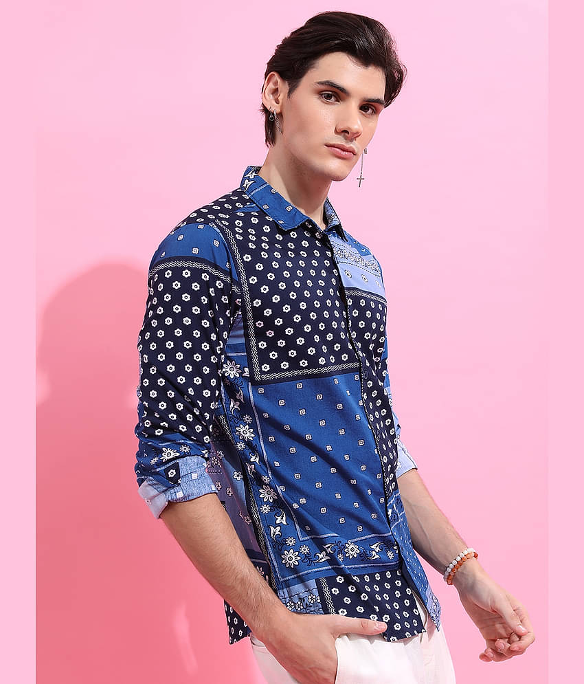 Ketch 100% Cotton Regular Fit Printed Full Sleeves Men's Casual Shirt - Blue ( Pack of 1 )