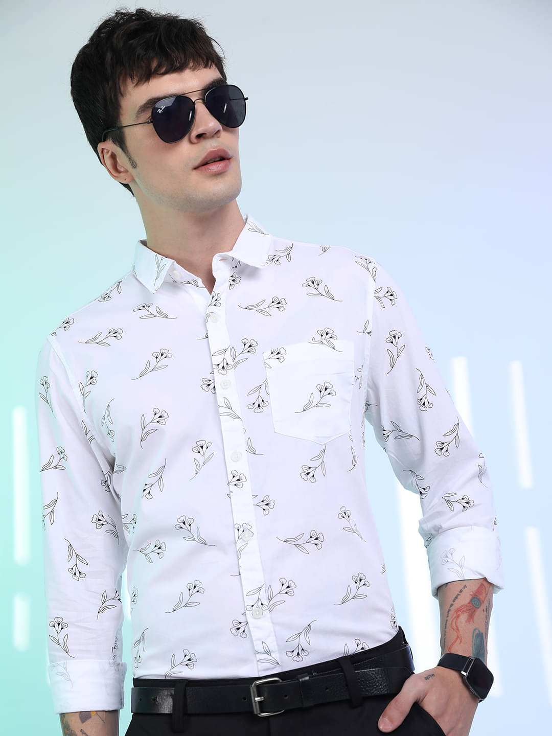     			Ketch 100% Cotton Regular Fit Printed Full Sleeves Men's Casual Shirt - white ( Pack of 1 )