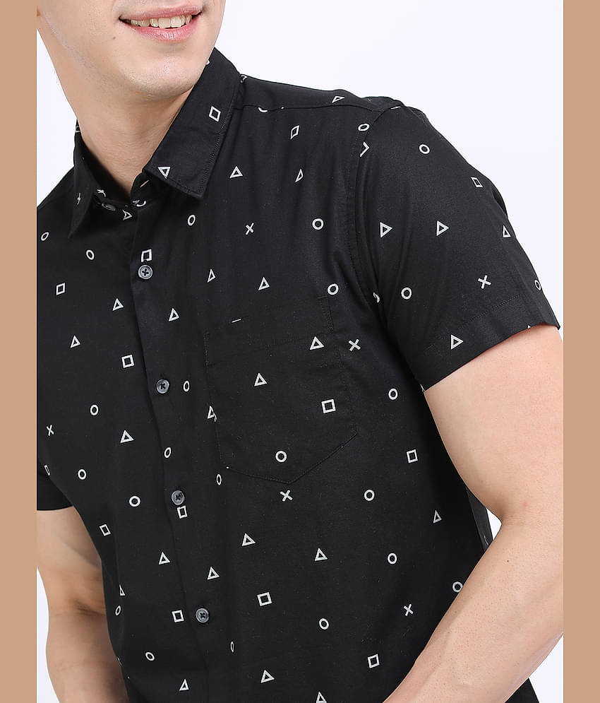 Ketch 100% Cotton Regular Fit Printed Half Sleeves Men's Casual Shirt - Black ( Pack of 1 )