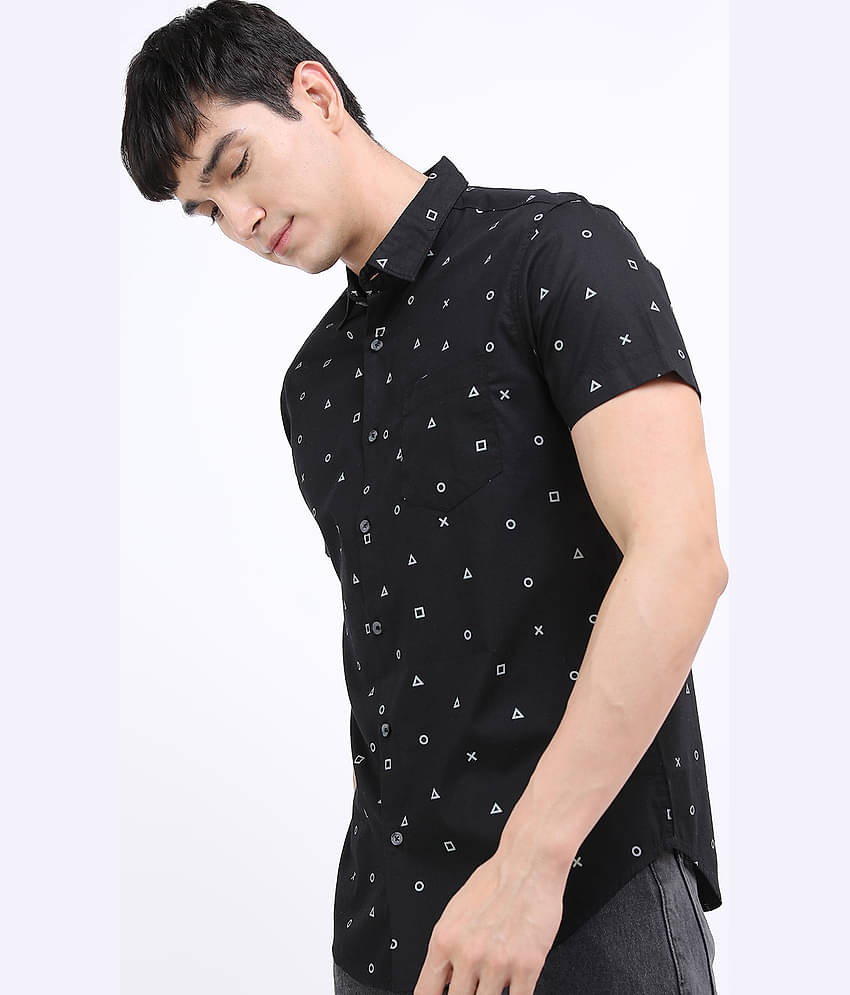 Ketch 100% Cotton Regular Fit Printed Half Sleeves Men's Casual Shirt - Black ( Pack of 1 )