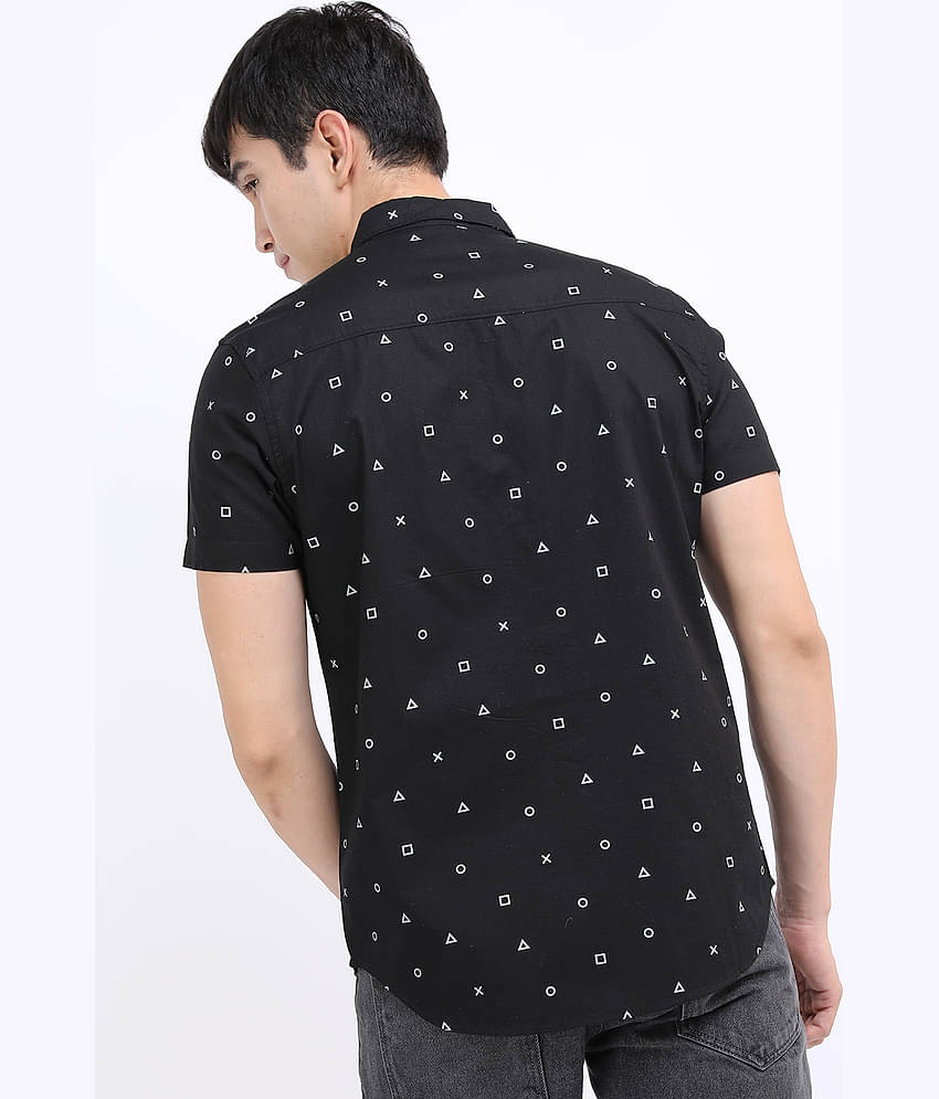 Ketch 100% Cotton Regular Fit Printed Half Sleeves Men's Casual Shirt - Black ( Pack of 1 )