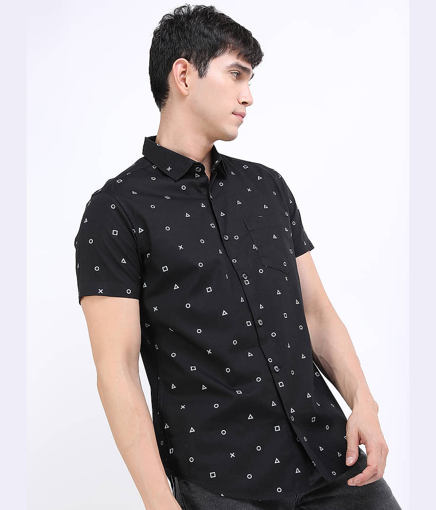 Ketch 100% Cotton Regular Fit Printed Half Sleeves Men's Casual Shirt - Black ( Pack of 1 )