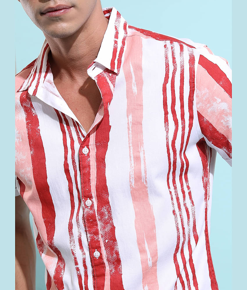 Ketch 100% Cotton Regular Fit Striped Half Sleeves Men's Casual Shirt - Red ( Pack of 1 )