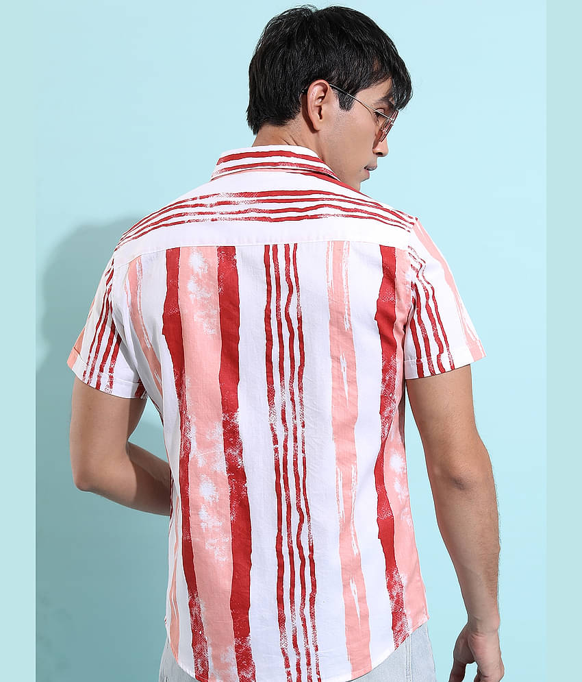 Ketch 100% Cotton Regular Fit Striped Half Sleeves Men's Casual Shirt - Red ( Pack of 1 )