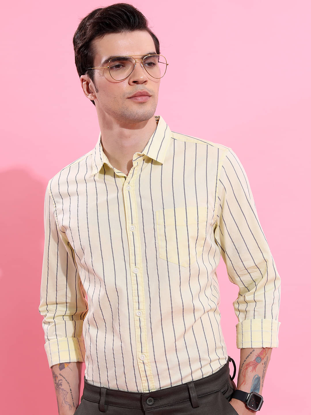Ketch 100% Cotton Regular Fit Striped Rollup Sleeves Men's Casual Shirt - Yellow ( Pack of 1 ) Ketch 100% Cotton Regular Fit Striped Rollup Sleeves Men's Casual Shirt - Yellow ( Pack of 1 )
