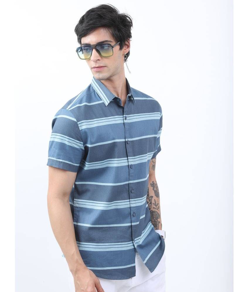     			Ketch 100% Cotton Regular Fit Striped Half Sleeves Men's Casual Shirt - Blue ( Pack of 1 )