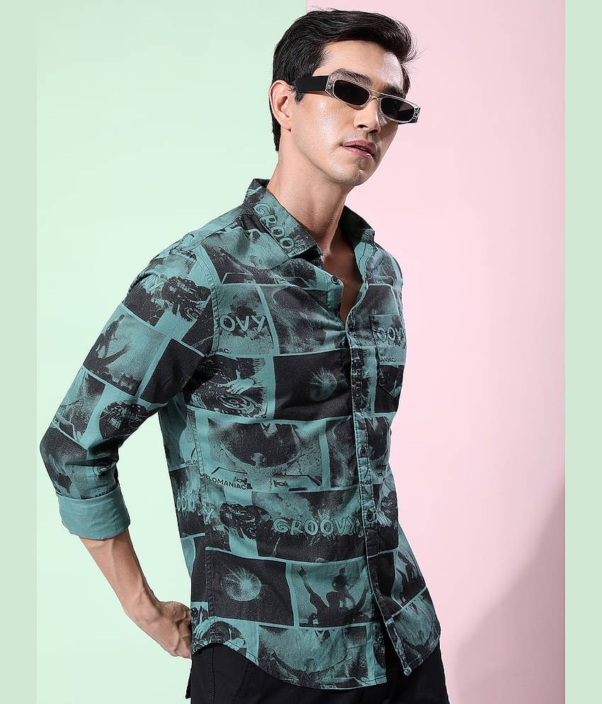 Ketch 100% Cotton Regular Fit Printed Full Sleeves Men's Casual Shirt - Green ( Pack of 1 )