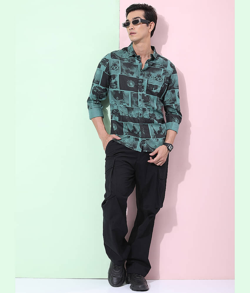 Ketch 100% Cotton Regular Fit Printed Full Sleeves Men's Casual Shirt - Green ( Pack of 1 )