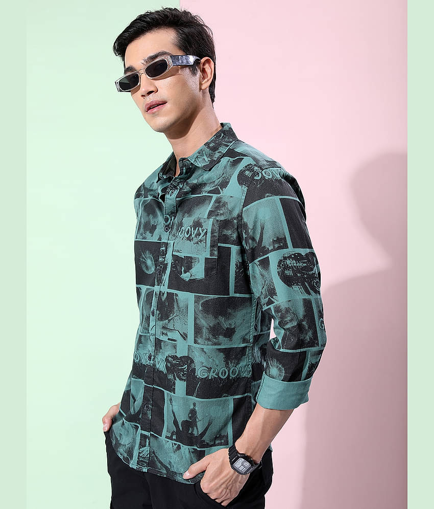 Ketch 100% Cotton Regular Fit Printed Full Sleeves Men's Casual Shirt - Green ( Pack of 1 )