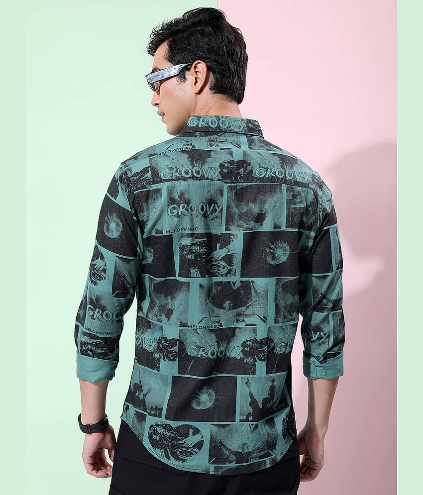 Ketch 100% Cotton Regular Fit Printed Full Sleeves Men's Casual Shirt - Green ( Pack of 1 )