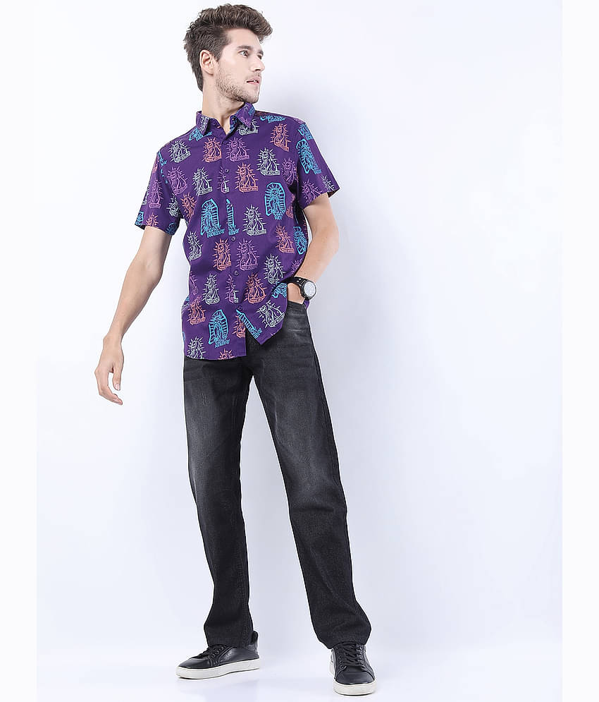Ketch 100% Cotton Regular Fit Printed Half Sleeves Men's Casual Shirt - Black ( Pack of 1 )