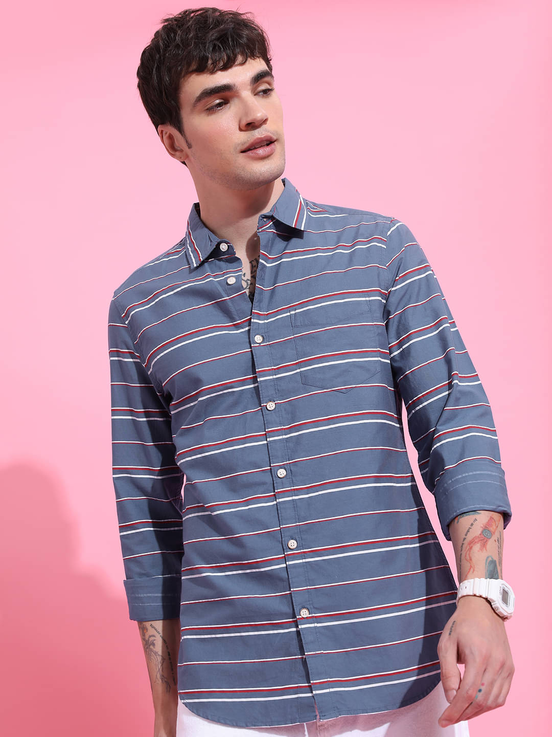     			Ketch 100% Cotton Regular Fit Striped Full Sleeves Men's Casual Shirt - Blue ( Pack of 1 )