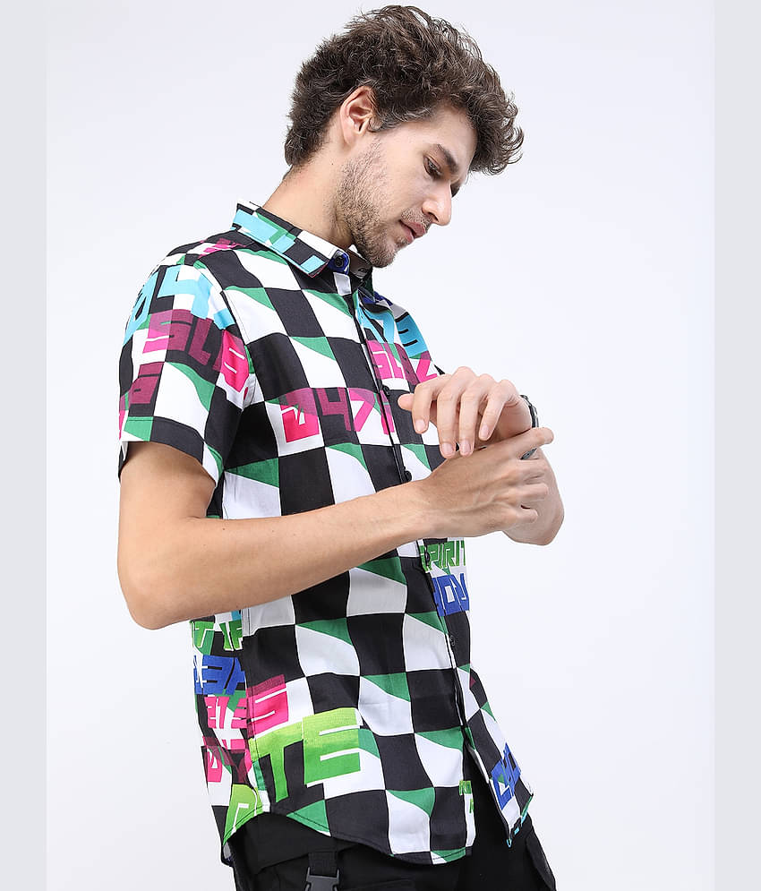 Ketch 100% Cotton Regular Fit Colorblock Half Sleeves Men's Casual Shirt - Green ( Pack of 1 )