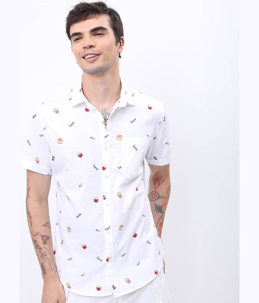 Ketch 100% Cotton Regular Fit Printed Half Sleeves Men's Casual Shirt - white ( Pack of 1 )