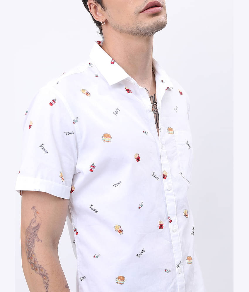 Ketch 100% Cotton Regular Fit Printed Half Sleeves Men's Casual Shirt - white ( Pack of 1 )