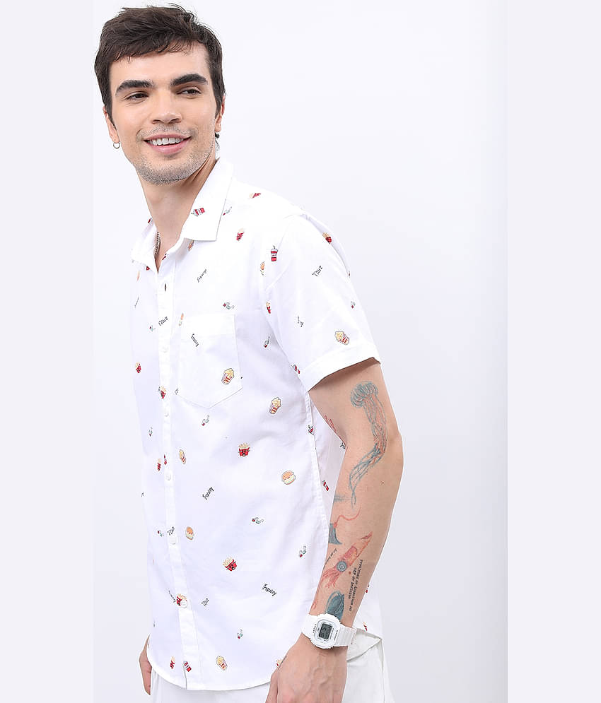 Ketch 100% Cotton Regular Fit Printed Half Sleeves Men's Casual Shirt - white ( Pack of 1 )