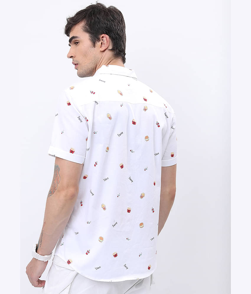 Ketch 100% Cotton Regular Fit Printed Half Sleeves Men's Casual Shirt - white ( Pack of 1 )