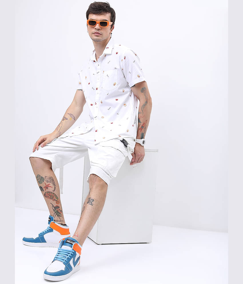 Ketch 100% Cotton Regular Fit Printed Half Sleeves Men's Casual Shirt - white ( Pack of 1 )