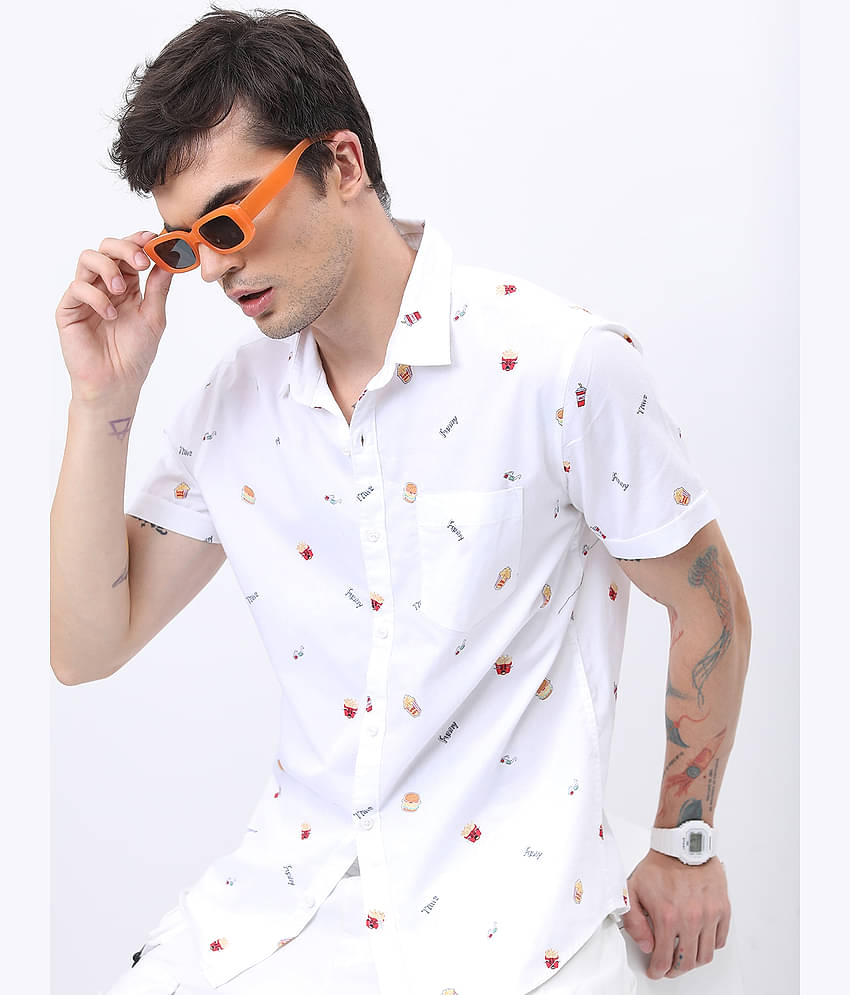 Ketch 100% Cotton Regular Fit Printed Half Sleeves Men's Casual Shirt - white ( Pack of 1 )