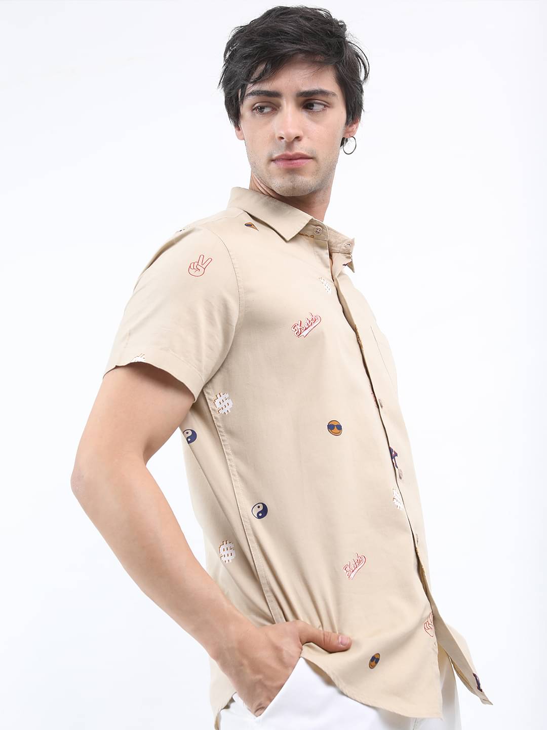 Ketch 100% Cotton Regular Fit Printed Half Sleeves Men's Casual Shirt - Beige ( Pack of 1 ) - Image 3