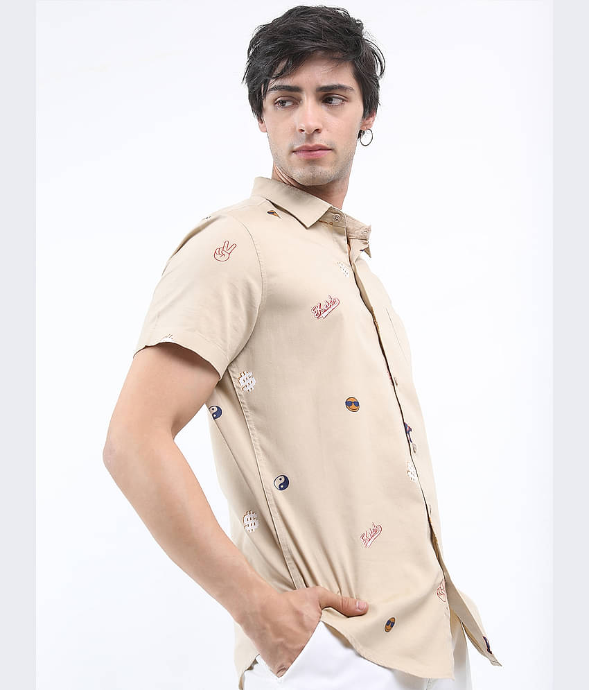 Ketch 100% Cotton Regular Fit Printed Half Sleeves Men's Casual Shirt - Beige ( Pack of 1 )