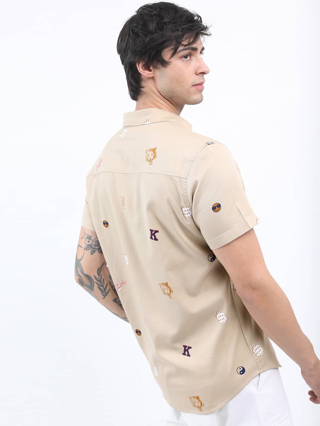 Ketch 100% Cotton Regular Fit Printed Half Sleeves Men's Casual Shirt - Beige ( Pack of 1 ) - Image 4